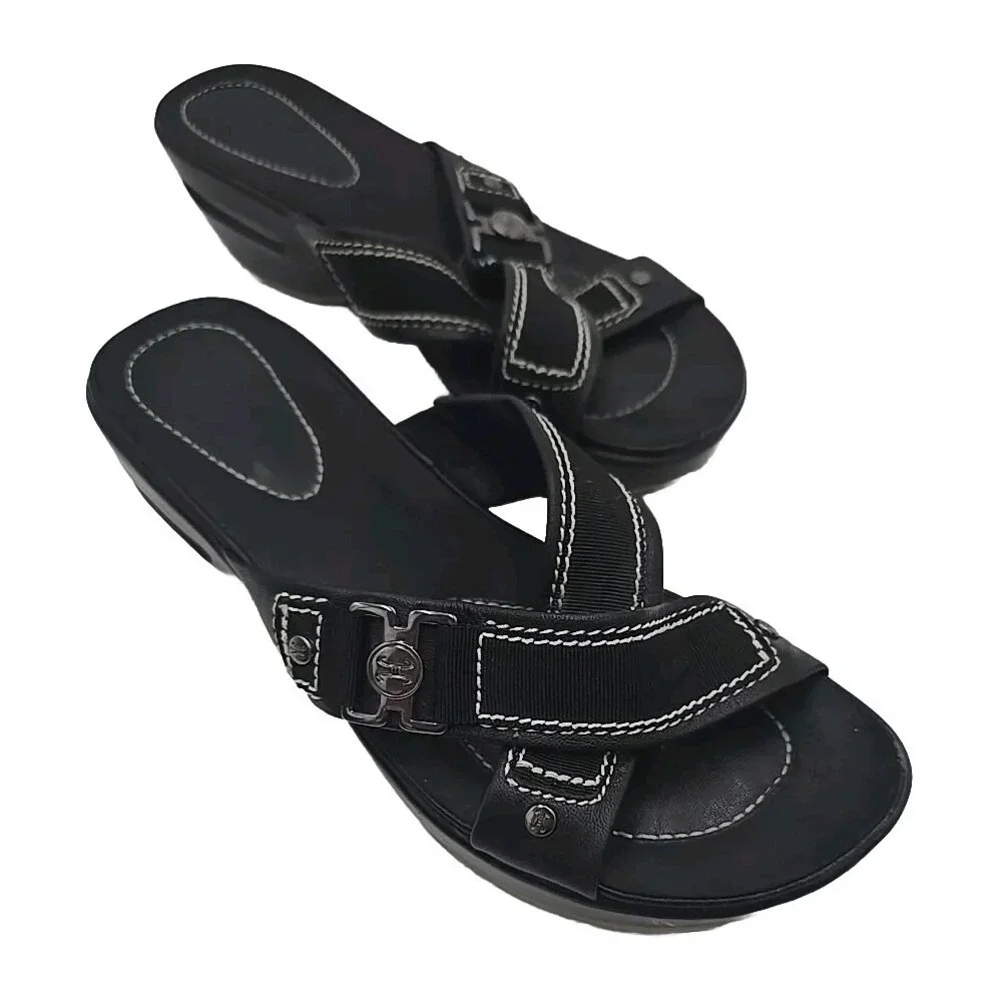 Cole Haan Air Alta High Slide Womens Sz 7B Black Sandals Comfort Wedge Goth Punk